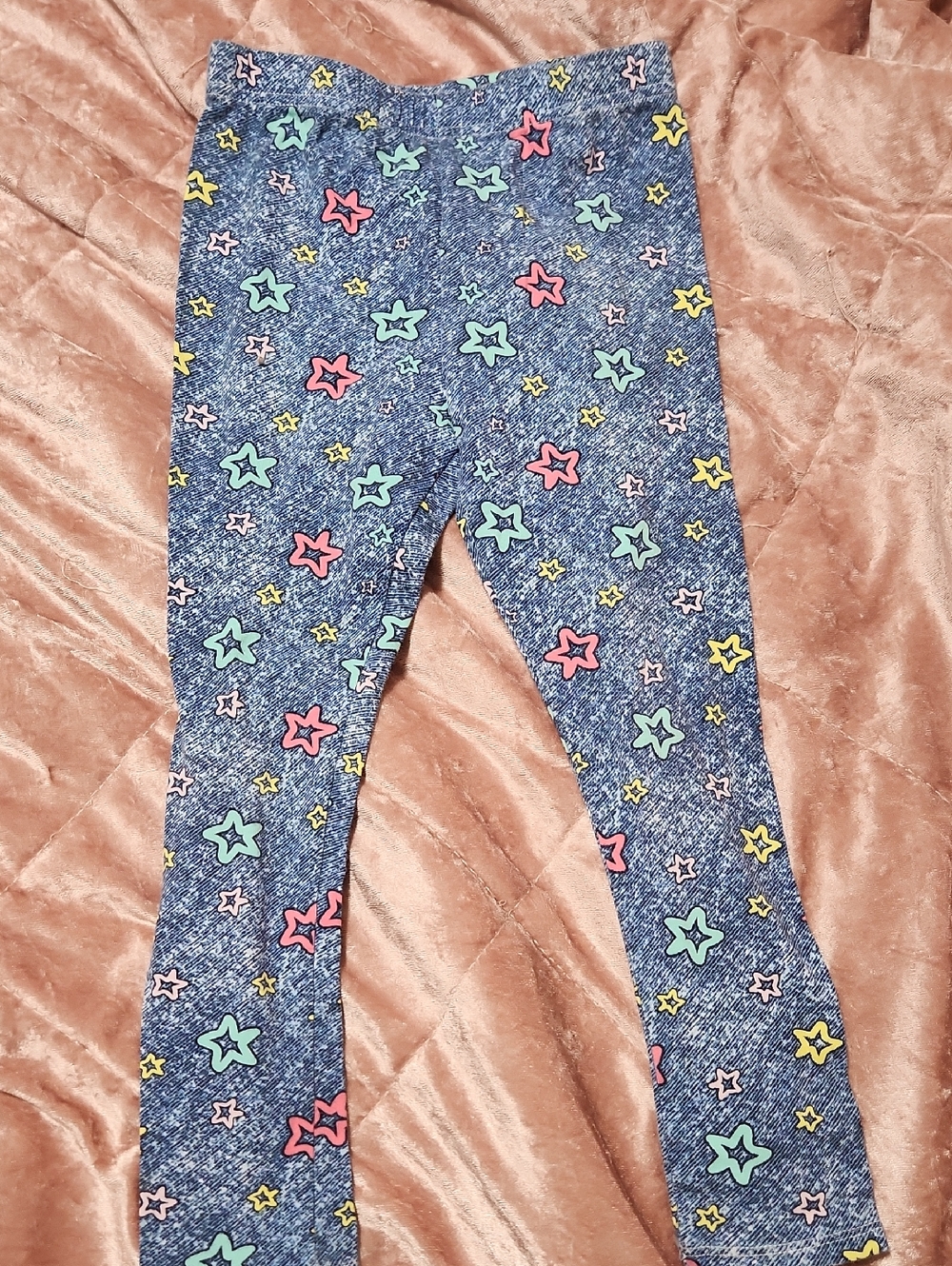 Girls PEPPA PIG Star Print Blue Denim-Look Leggings